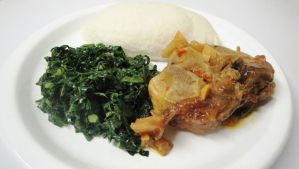 African culture: Sadza (pap) with beef nuckle bone stew - made in Zimbabwe