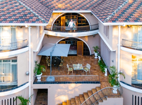 Aerial view of The Victorian Manor, a luxury bed and breakfast lodge in Victoria Falls, Zimbabwe